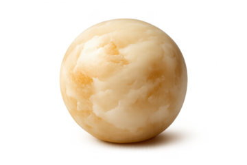 Marbled sphere with a beige texture on a transparent background stage.