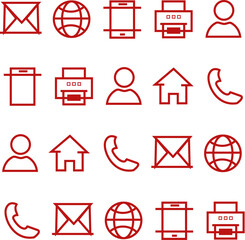 Red Line Contact and Communication Icons Set