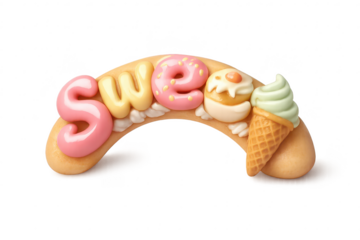 Sweet treats spelling text, transparent background confectionery design.