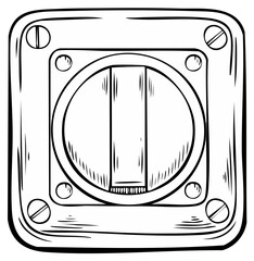 Hand-drawn illustration of a vintage light switch with screws