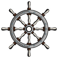 Illustration of a nautical ship steering wheel isolated on white