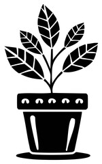 Silhouette illustration of a potted plant with large leaves for gardening and nature themes.