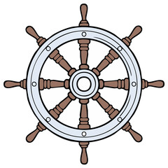 Classic wooden and metal ship wheel illustration for nautical and marine concepts