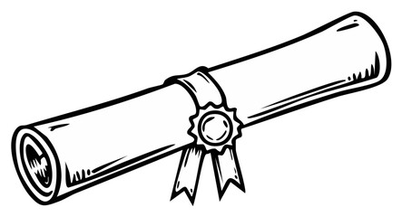 Black and White Rolled Parchment with Ribbon and Seal Illustration