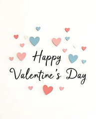 Valentine&rsquo;s day wishes on white background with pink and blue hearts minimalist elegant design