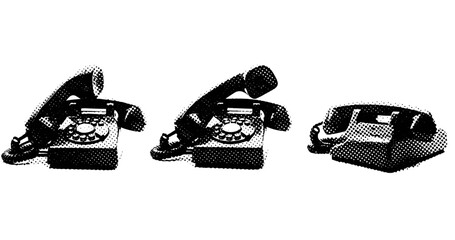 Vintage halftone rotary telephones with off-hook handset illustration