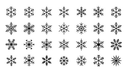 Diverse Collection of Unique Snowflake Icons Showcasing Intricate Winter Frost Patterns for Seasonal Design Projects