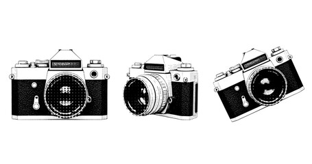 Retro vintage camera collection in black and white dot style