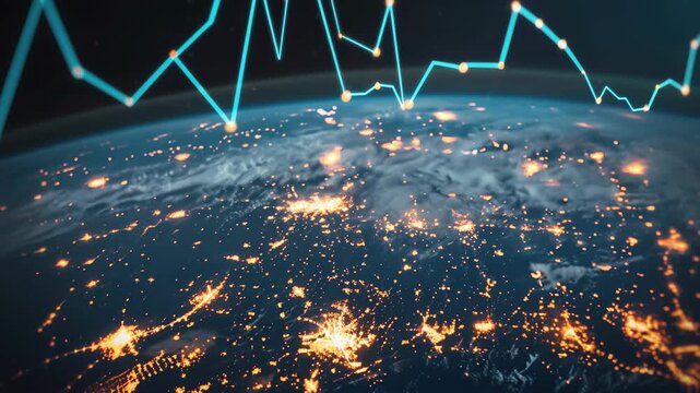 Visualizing global economic growth with upward arrows encircling a glowing earth for 2026 fairs