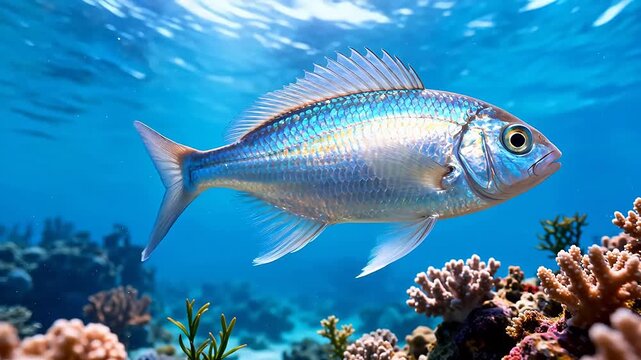 Underwater fish near coral reef