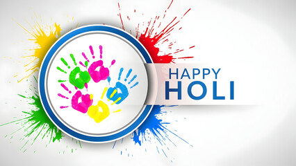 Vibrant holi celebration with colorful handprints and paint splashes