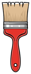 Red Paint Brush with Tan Bristles and Silver Ferrule Cartoon Style