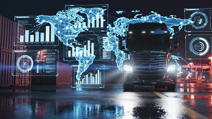Global logistics technology with truck and data visualization - Powered by Adobe