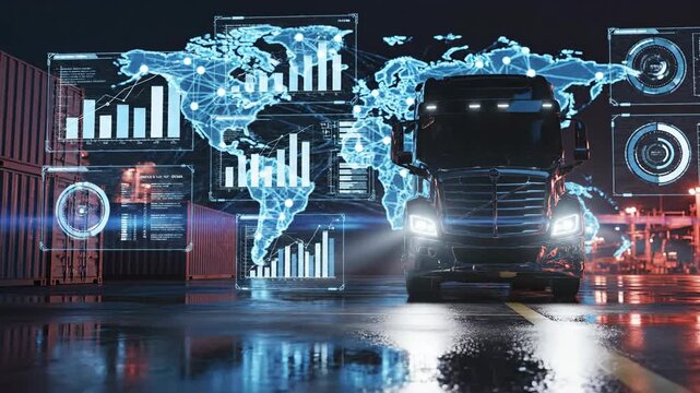 Global logistics technology with truck and data visualization