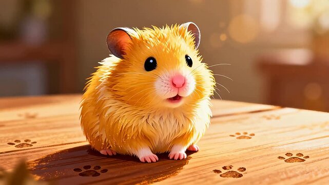 Cute hamster on wooden surface