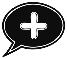 Obraz premium Simple Black Speech Bubble with White Plus Symbol Inside a Communication Icon