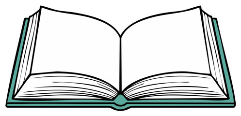 Hand drawn illustration of an open book with blank pages. Simple icon for education, reading, and literature.