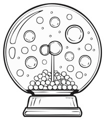 Black and white illustration of a classic gumball machine