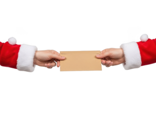 Santa claus hands holding envelope isolated on transparent background