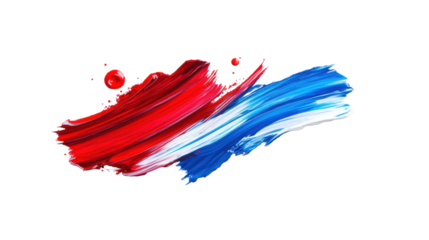 Vivid Brush Strokes of Red and Blue Paint on Clear Background