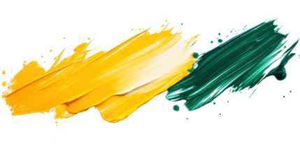 Brush Strokes in Yellow and Green on Transparent Background