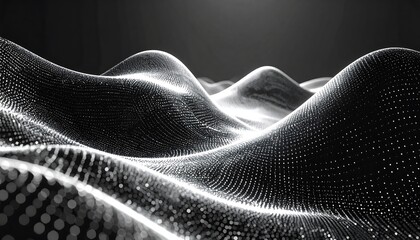 Black and White Digital Wave Pattern Landscape.
