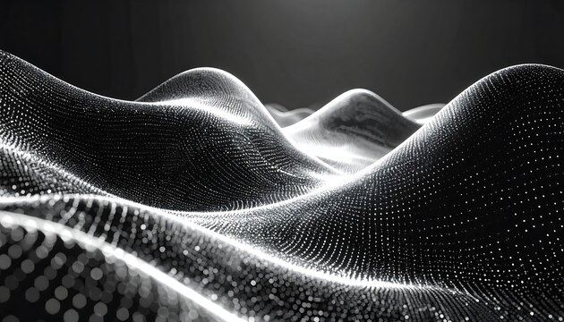 Black and White Digital Wave Pattern Landscape. - Powered by Adobe