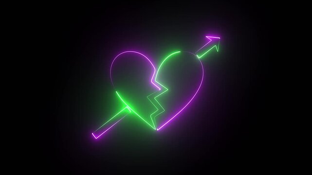 Broken love and arrow icon, love icon animation shows a heart icon on a black background.