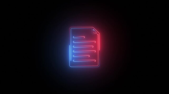 Neon animated document. This is a contract signing or documentation writing, neon checklist icon.