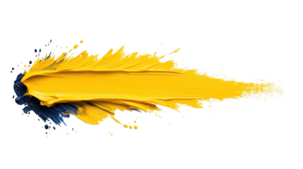 Vibrant Yellow and Blue Paint Brush Strokes Abstract Art on Clear Background