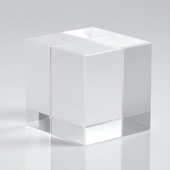 Minimalist Transparent Acrylic Cube Display on Reflective Studio Surface