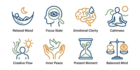 Conceptual icons illustrating wellbeing and balance
