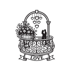 Vector illustration of a happy birthday celebration design featuring a wooden box decorated with sweet chocolate cupcakes, cream flowers, and a lit candle for a wedding or anniversary party icon