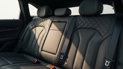 Fototapeta premium Leather Luxury Quilted Car Seats Black interior for ultimate comfort.