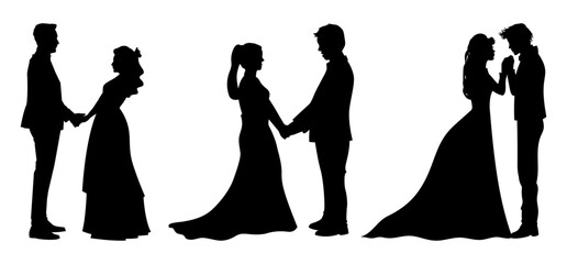 Romantic silhouettes of couples in various poses