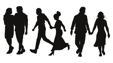 Romantic silhouettes of couples in various poses