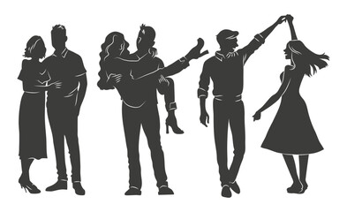 Romantic silhouettes of couples in various poses