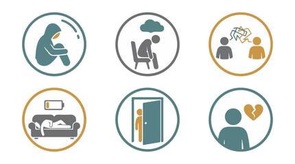 Mental health icons depicting emotional distress and psychological conditions