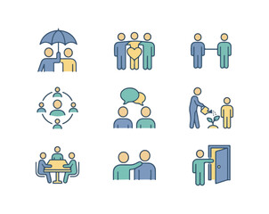 People icons illustrating various social interactions and concepts
