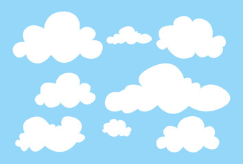 White Puffy Cloud Shapes On Blue Sky Background Vector Illustration