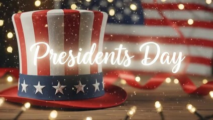 Celebrate presidents day with an iconic american patriotic top hat against a blurred flag background - Powered by Adobe
