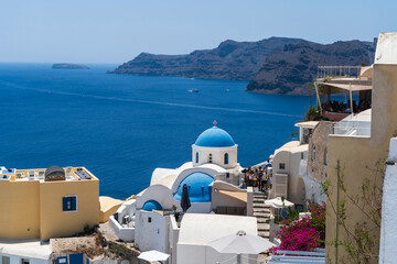 Blue domed Churches of Oia, Santorini, Greece