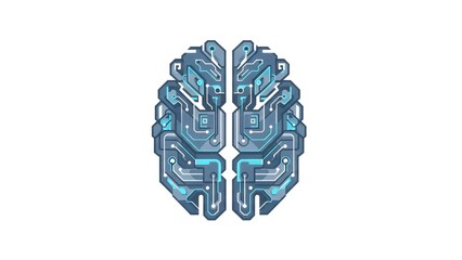A blue and gray circuit board illustration of a human brain