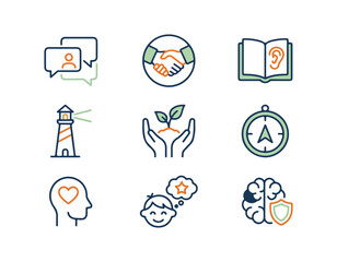Set of colorful icons representing various concepts and ideas