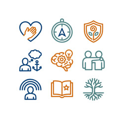 Set of icons illustrating concepts of support guidance and growth