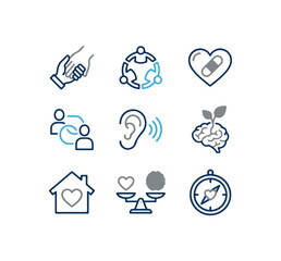 Set of icons illustrating social interaction and conceptual themes