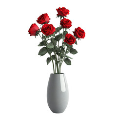 Fototapeta premium A stunning arrangement of red roses in a sleek gray vase. set against a minimalist white background. perfect for decoration or floral-themed projects