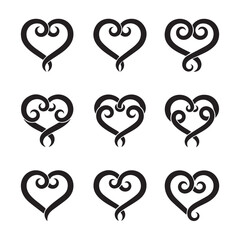 Whimsical Heart Designs: An artistic array of heart symbols, each crafted with flowing lines and intricate details, evokes a sense of romance and emotional depth.
