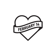 Heart's Valentine Banner: A simple yet elegant illustration of a heart with a banner inscribed with February 14, conveying the essence of love and romance, perfect for Valentine's Day.
