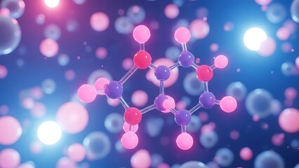 Abstract molecular structure illustration with glowing orbs and vibrant colors